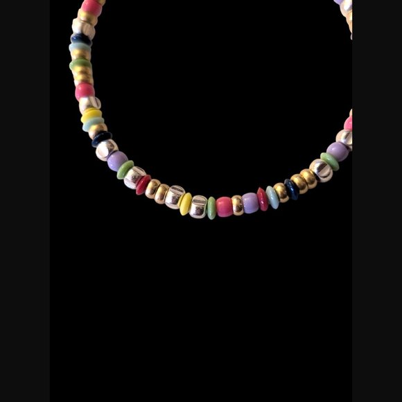 Stella & Dot Joyful OSFM Silver Tone Bar Multi Colored Bead Bracelet Stretch - Picture 6 of 10